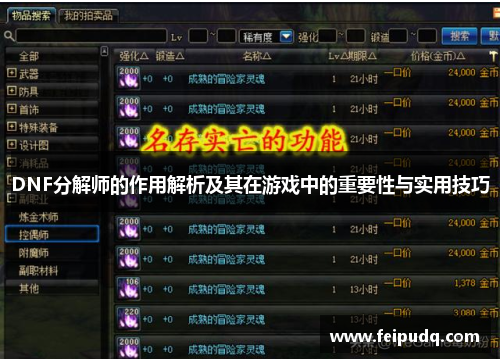 DNF分解师的作用解析及其在游戏中的重要性与实用技巧